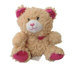 Fuzzy Friends 6" Beige Teddy Bear W/ Pink Metallic Heart Accents Plush
